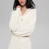 Sudadera con capucha de cachemira afelpada con estampado de panal y cremallera completa - Marfil