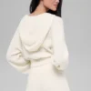 Sudadera con capucha de cachemira afelpada con estampado de panal y cremallera completa - Marfil