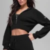 Sudadera con capucha de cachemira con tejido de rizo y cremallera completa - Negro