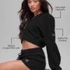 Sudadera con capucha de cachemira con tejido de rizo y cremallera completa - Negro