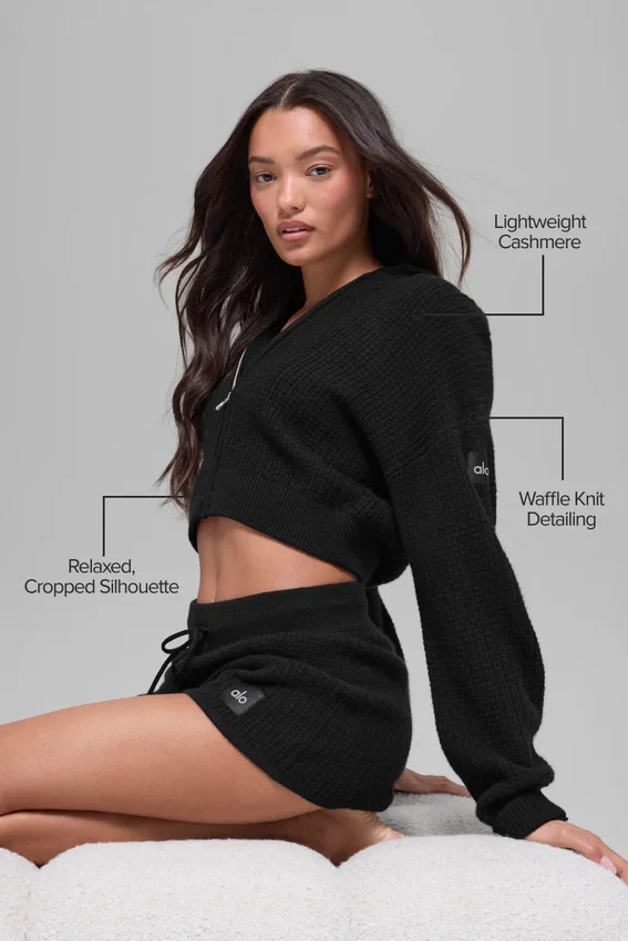 Sudadera con capucha de cachemira con tejido de rizo y cremallera completa - Negro