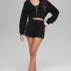 Sudadera con capucha de cachemira con tejido de rizo y cremallera completa - Negro
