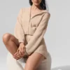 Sudadera con capucha de cachemira de punto waffle con cremallera completa - Macadamia Blush