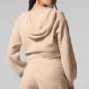 Sudadera con capucha de cachemira de punto waffle con cremallera completa - Macadamia Blush
