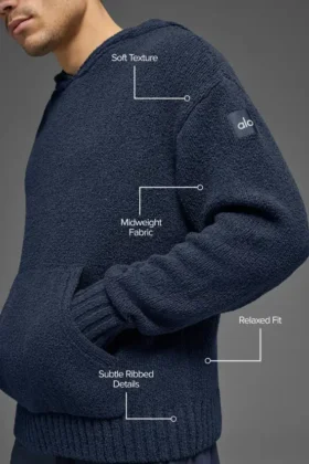 Sudadera con capucha de punto texturizado – Azul marino