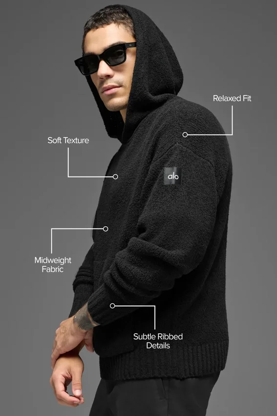 Sudadera con capucha de punto texturizado - Negro