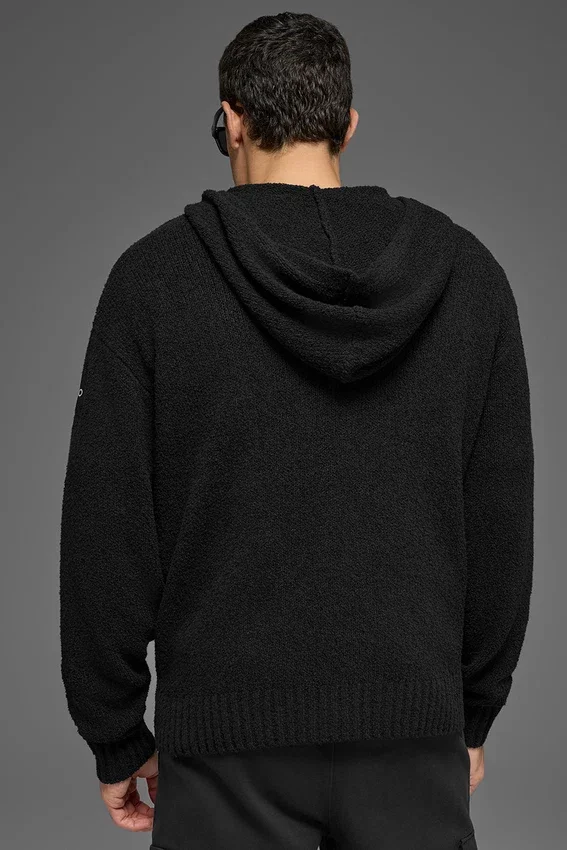 Sudadera con capucha de punto texturizado - Negro