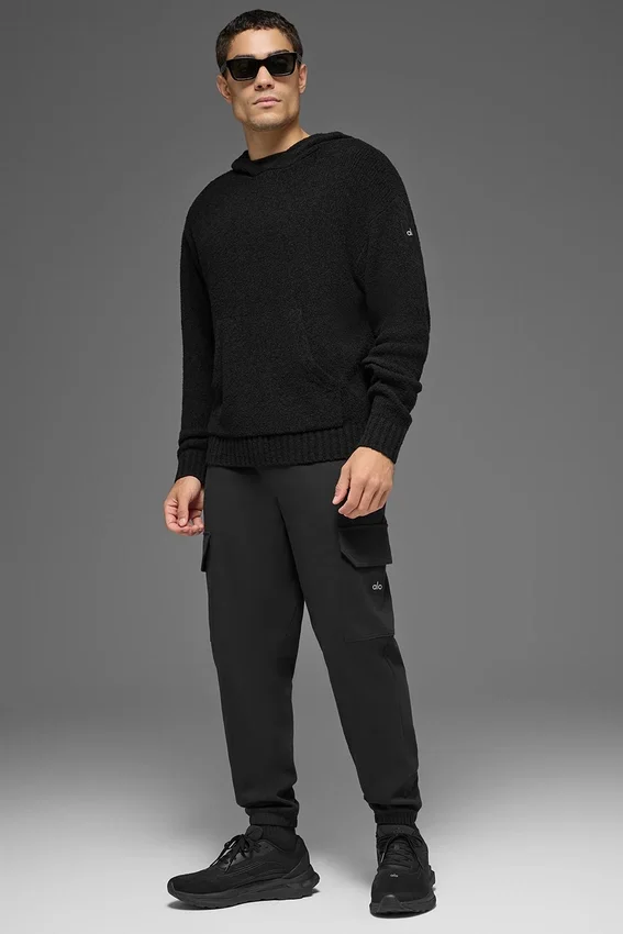 Sudadera con capucha de punto texturizado - Negro