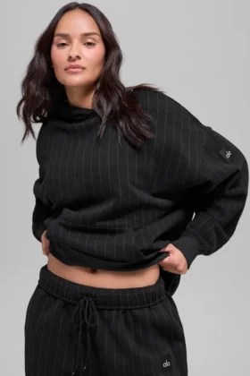 Sudadera con capucha de rayas finas - Rayas finas negras