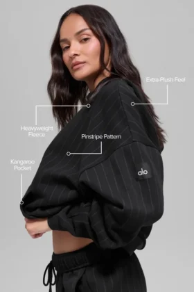 Sudadera con capucha de rayas finas – Rayas finas negras