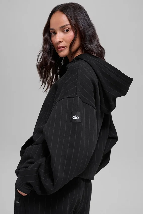Sudadera con capucha de rayas finas - Rayas finas negras