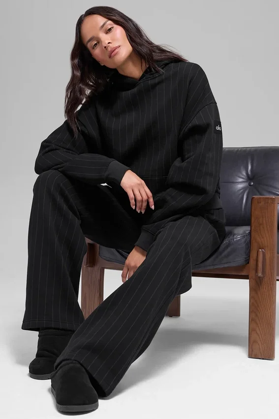 Sudadera con capucha de rayas finas - Rayas finas negras