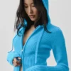 Sudadera con capucha Noble de lana y cachemira con canalé y cremallera completa - Azul celeste