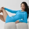 Sudadera con capucha Noble de lana y cachemira con canalé y cremallera completa - Azul celeste