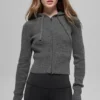 Sudadera con capucha Noble de lana y cachemira con canalé y cremallera completa - Gris platino