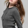 Sudadera con capucha Noble de lana y cachemira con canalé y cremallera completa - Gris platino