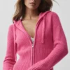 Sudadera con capucha «Noble» de lana y cachemira con canalé y cremallera completa - Rosa paraíso