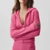 Sudadera con capucha «Noble» de lana y cachemira con canalé y cremallera completa - Rosa paraíso