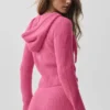 Sudadera con capucha «Noble» de lana y cachemira con canalé y cremallera completa - Rosa paraíso