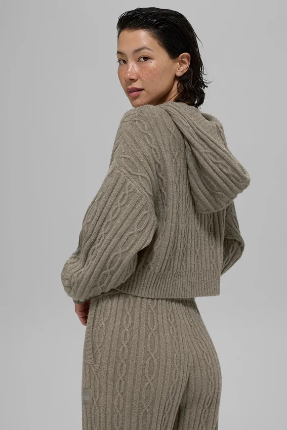Sudadera con capucha «Winter Bliss» de punto trenzado - Cacao claro