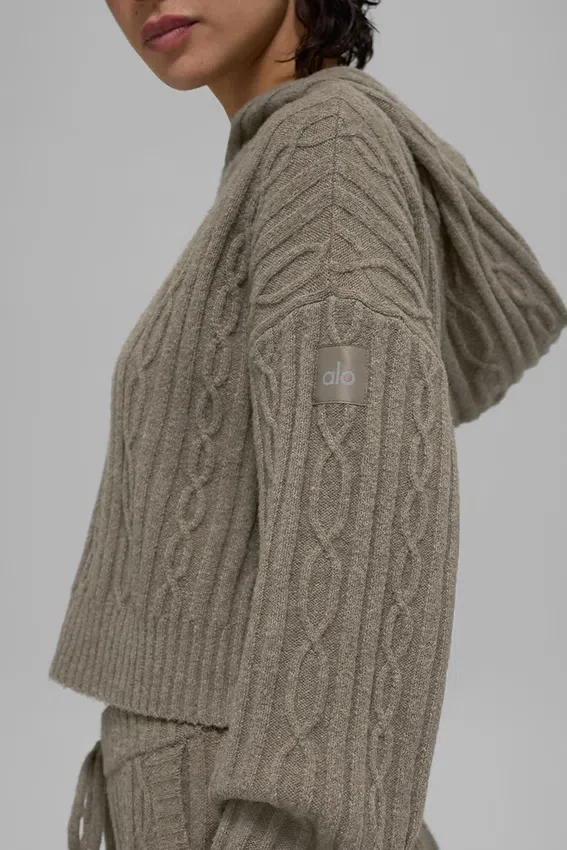 Sudadera con capucha «Winter Bliss» de punto trenzado - Cacao claro