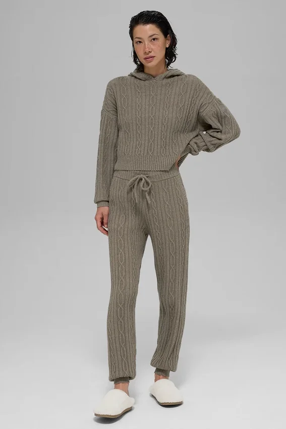Sudadera con capucha «Winter Bliss» de punto trenzado - Cacao claro