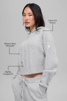 Sudadera con capucha «Winter Bliss» de punto trenzado — Gris jaspeado deportivo