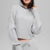Sudadera con capucha «Winter Bliss» de punto trenzado — Gris jaspeado deportivo