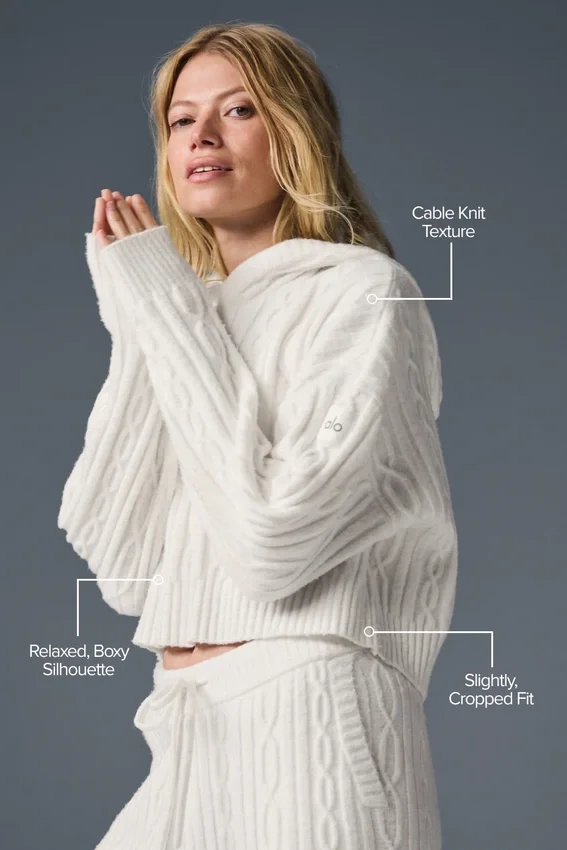 Sudadera con capucha «Winter Bliss» de punto trenzado - Marfil
