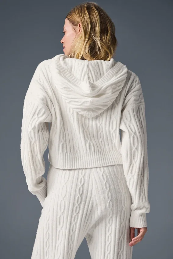 Sudadera con capucha «Winter Bliss» de punto trenzado - Marfil