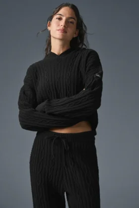 Sudadera con capucha «Winter Bliss» de punto trenzado - Negro