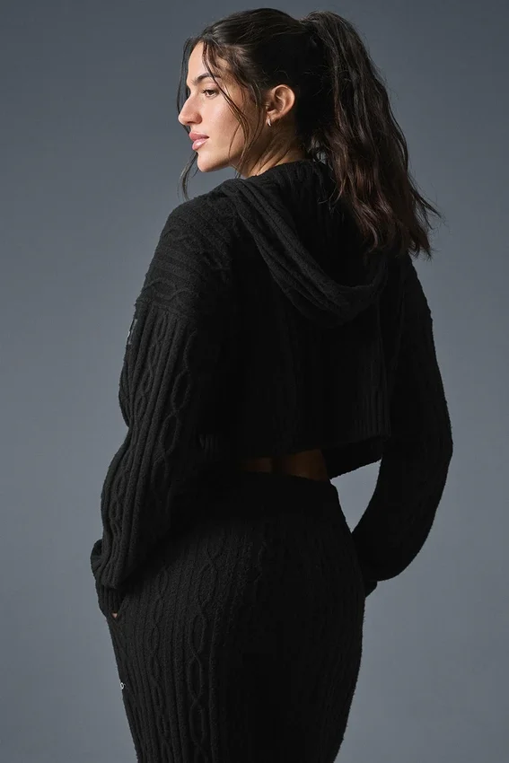 Sudadera con capucha «Winter Bliss» de punto trenzado - Negro