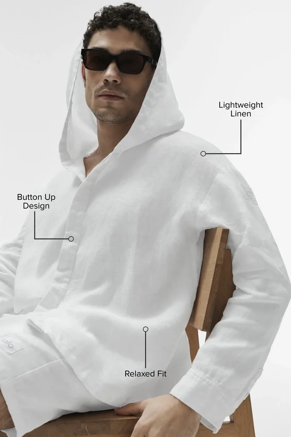 Sudadera con capucha y botones de Linen Days - Blanco