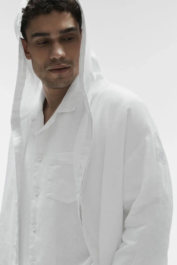 Sudadera con capucha y botones de Linen Days - Blanco