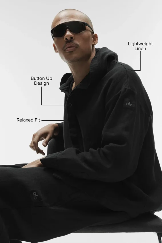 Sudadera con capucha y botones Linen Days - Negro
