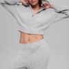 Sudadera con capucha y cremallera completa de cachemira con tejido de panal — Gris jaspeado deportivo