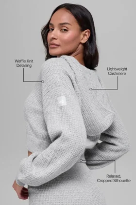 Sudadera con capucha y cremallera completa de cachemira con tejido de panal — Gris jaspeado deportivo