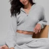 Sudadera con capucha y cremallera completa de cachemira con tejido de panal — Gris jaspeado deportivo