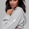 Sudadera con capucha y cremallera completa de cachemira con tejido de panal — Gris jaspeado deportivo