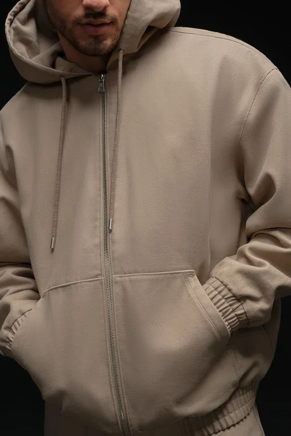 Sudadera con capucha y cremallera completa de lona de algodón - Gravel