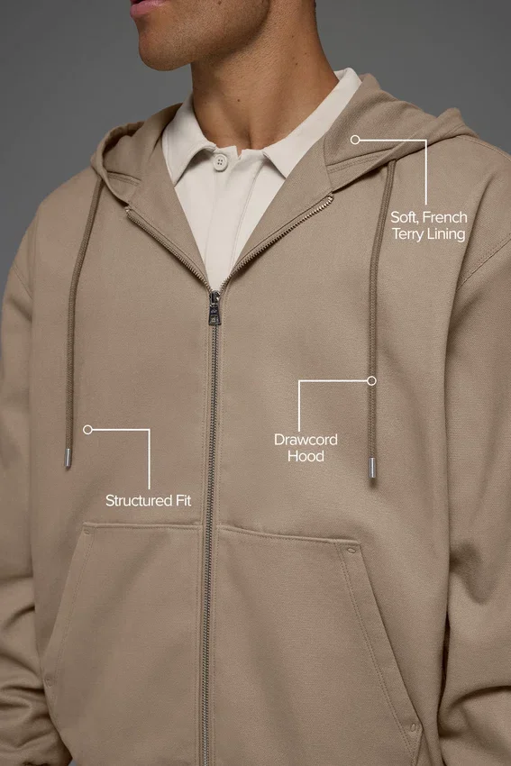 Sudadera con capucha y cremallera completa de lona de algodón - Gravel