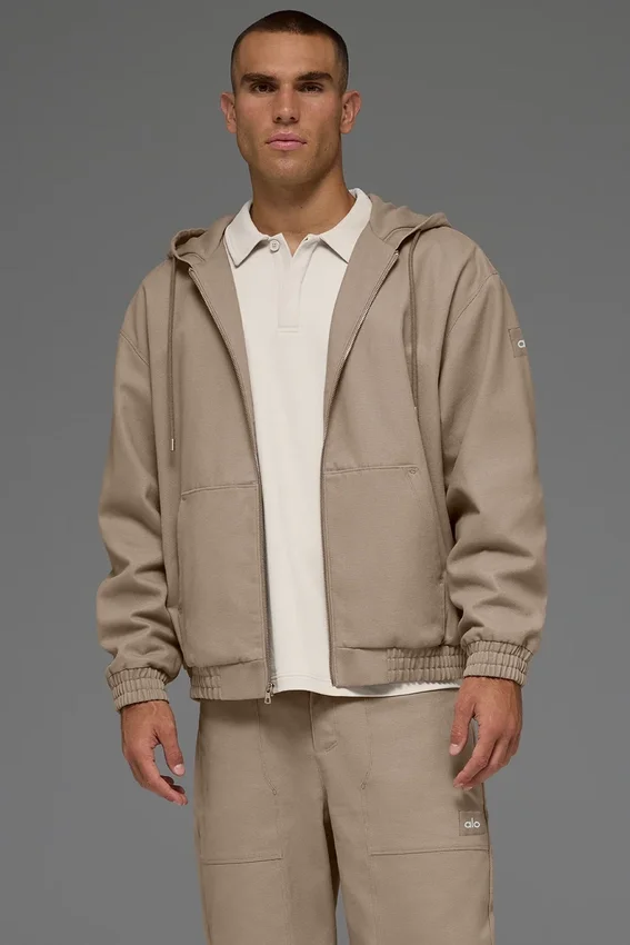 Sudadera con capucha y cremallera completa de lona de algodón - Gravel