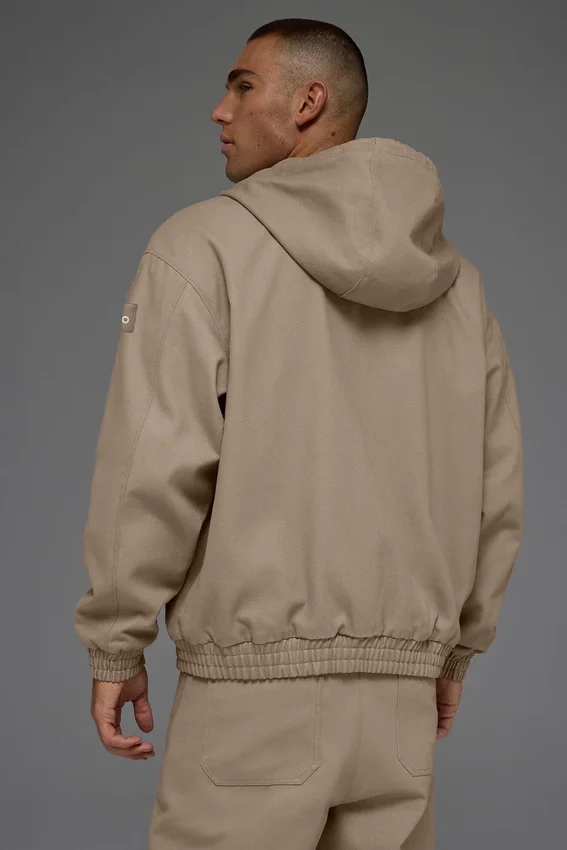 Sudadera con capucha y cremallera completa de lona de algodón - Gravel