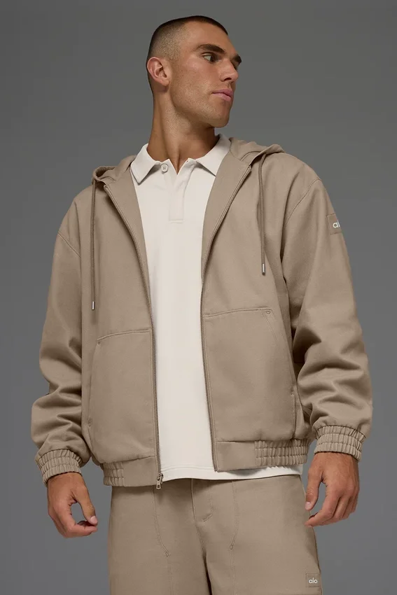 Sudadera con capucha y cremallera completa de lona de algodón - Gravel