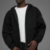 Sudadera con capucha y cremallera completa de lona de algodón - Negro