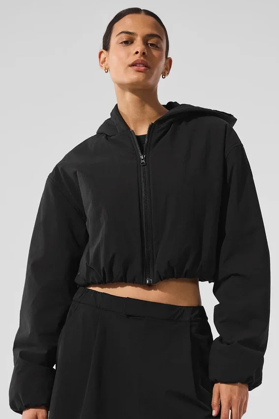 Sudadera con capucha y cremallera completa Mountain Peak de corte corto - Negro