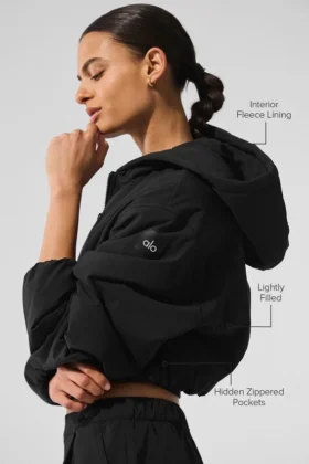 Sudadera con capucha y cremallera completa Mountain Peak de corte corto – Negro