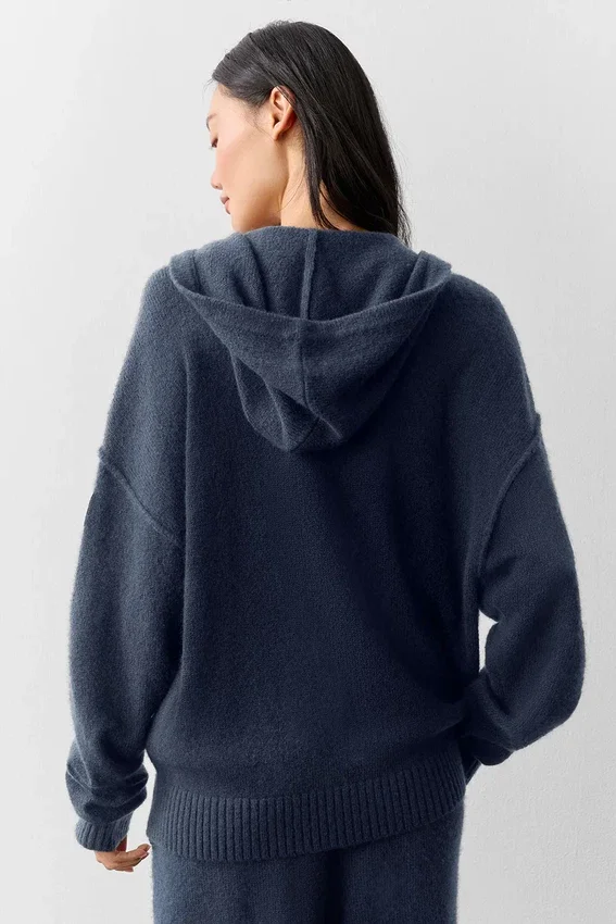 Sudadera con capucha y cremallera completa «New Class» de lana y cachemira - Azul marino