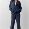 Sudadera con capucha y cremallera completa «New Class» de lana y cachemira - Azul marino