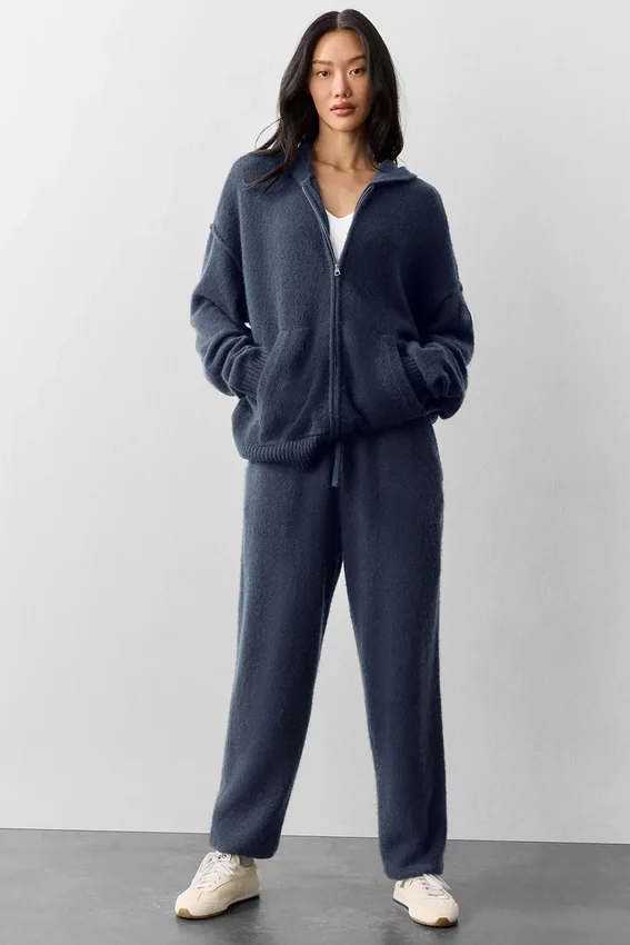 Sudadera con capucha y cremallera completa «New Class» de lana y cachemira - Azul marino